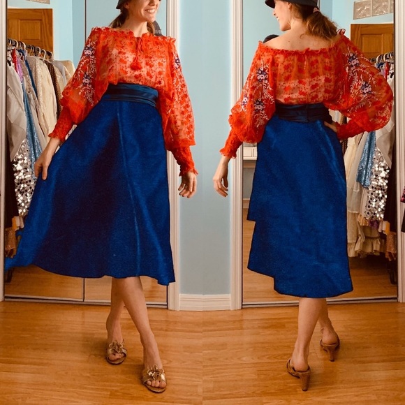 SOLD Free People Embroidered Red Sheer Race Blouse - Picture 1 of 8